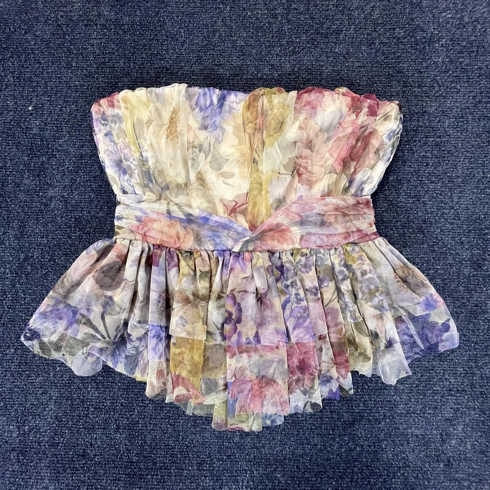Express Floral Strapless Ruffle Peplum Top - Purple, Pink, Yellow, Cream